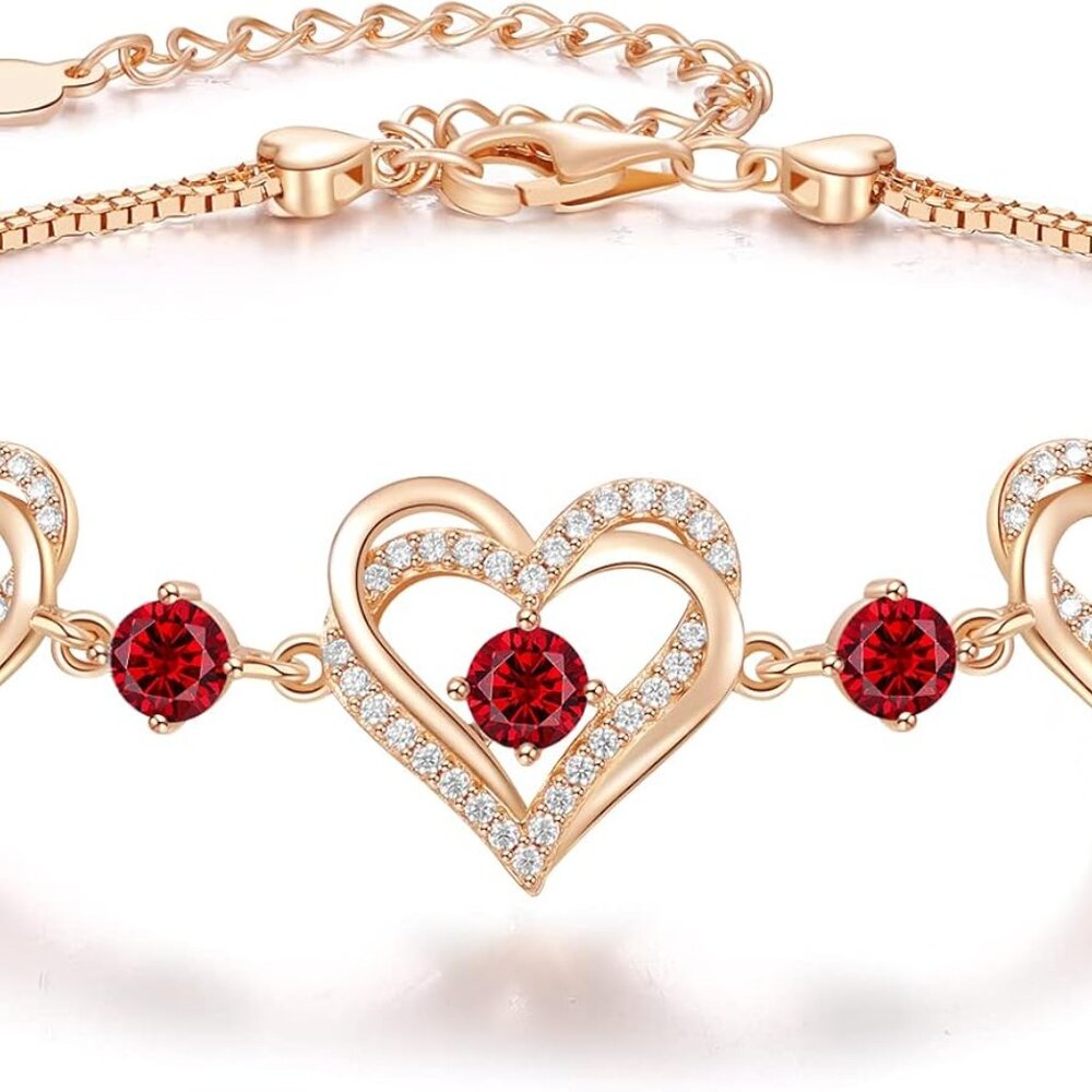 Forever Love Heart Charm Link Bracelet For Women, 925 Sterling Silver Birthstone